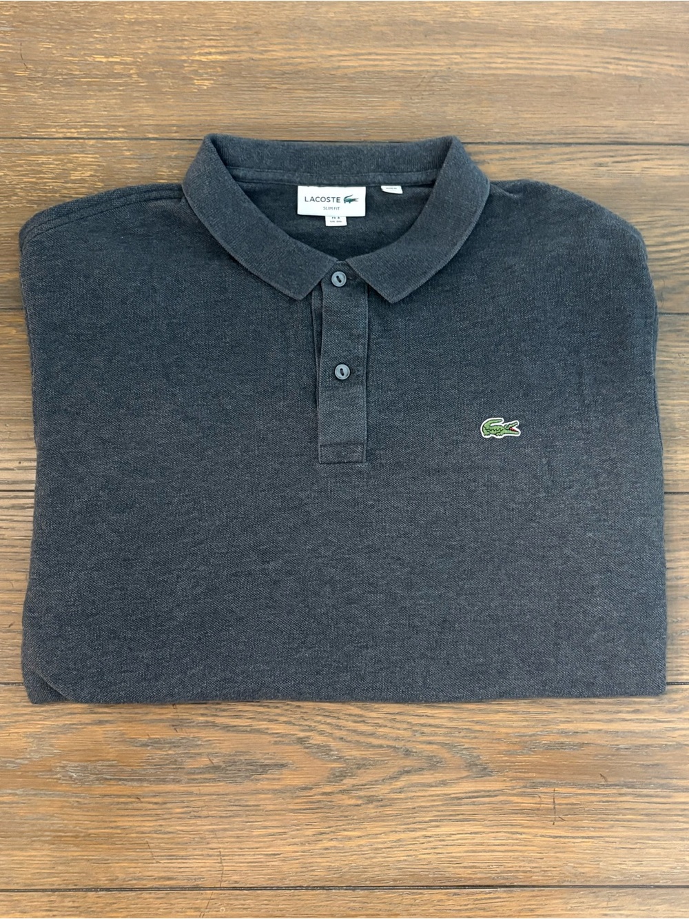 Lacoste Men's Charcoal Polo with Green Crocodile Logo Size 3XL Slim Fit